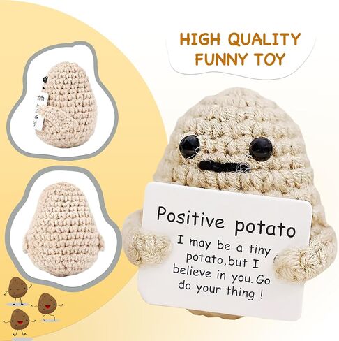 لعبة بطاطس إيجابية صغيرة مضحكة، لعبة محبوكة مقاس 7.62 سم ​​مع بطاقة رائعة من الصوفية الملهمة اللطيفة، دمية كروشيه بطاطس لطيفة للبهجة الاحتفالية، هدايا الأصدقاء، ديكور عيد الميلاد، لحظات مشجعة in Kuwait