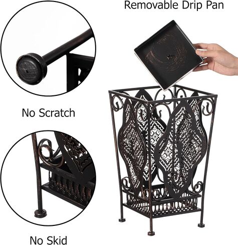 Dualplex Umbrella Holder Umbrella Stand Rack Super Quality Metal Entry Hallway Décor Removable Drip Tray for Home Office Holds Umbrellas Canes Walking Sticks Best Gift 16" Tall (Wallside, Antique) in Saudi Arabia