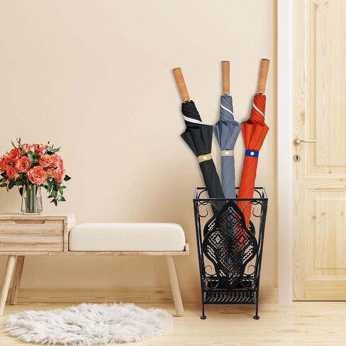 Dualplex Umbrella Holder Umbrella Stand Rack Super Quality Metal Entry Hallway Décor Removable Drip Tray for Home Office Holds Umbrellas Canes Walking Sticks Best Gift 16" Tall (Wallside, Antique) in Saudi Arabia