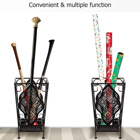 Dualplex Umbrella Holder Umbrella Stand Rack Super Quality Metal Entry Hallway Décor Removable Drip Tray for Home Office Holds Umbrellas Canes Walking Sticks Best Gift 16" Tall (Wallside, Antique) in Saudi Arabia