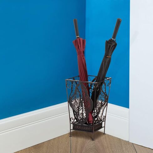 Dualplex Umbrella Holder Umbrella Stand Rack Super Quality Metal Entry Hallway Décor Removable Drip Tray for Home Office Holds Umbrellas Canes Walking Sticks Best Gift 16" Tall (Wallside, Antique) in Saudi Arabia