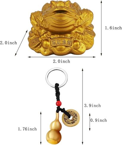 3 Pieces Feng Shui Money Frog Chinese Knot Lucky Coins Feng Shui Brass Wu Lou with Coins Keychain for Longevity Travel Safely Wealth Success and Good Luck with 1 Blessing Card and 1 Red Blessing Bag in Kuwait