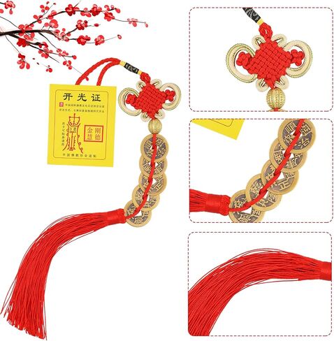 3 Pieces Feng Shui Money Frog Chinese Knot Lucky Coins Feng Shui Brass Wu Lou with Coins Keychain for Longevity Travel Safely Wealth Success and Good Luck with 1 Blessing Card and 1 Red Blessing Bag in Kuwait