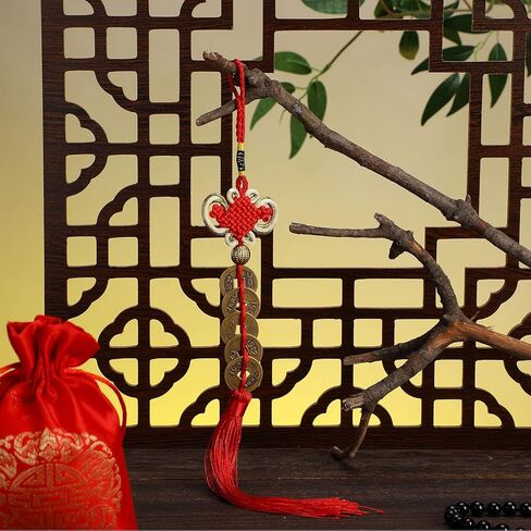 3 Pieces Feng Shui Money Frog Chinese Knot Lucky Coins Feng Shui Brass Wu Lou with Coins Keychain for Longevity Travel Safely Wealth Success and Good Luck with 1 Blessing Card and 1 Red Blessing Bag in Kuwait