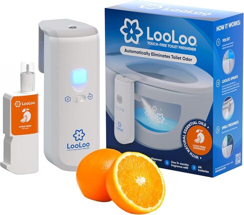 مجموعة بخاخ المرحاض الأوتوماتيكية بدون لمس من LooLoo (موزع وزجاجة عطر واحدة) - عطر جوز الهند والليمون in Saudi Arabia