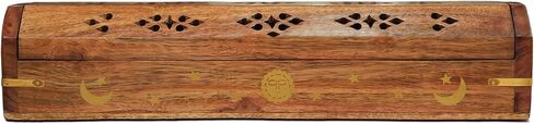 eco Craft Ash Catcher & Incense Burner Holder Box, Wooden Incense Holder for Sticks with Storage Drawer Sun & Moon Printed 12 Inches in Kuwait
