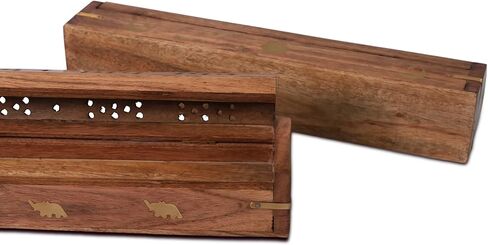 eco Craft Ash Catcher & Incense Burner Holder Box, Wooden Incense Holder for Sticks with Storage Drawer Sun & Moon Printed 12 Inches in Kuwait