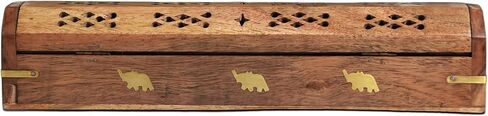 eco Craft Wood Ash Catcher & Incense Burner Holder Box Aromatherapy Ash Box Natural Acacia Wood Ceramic Coffin Compartment Cone Design Holder (Size-12"x2.25"x2.5") in Kuwait