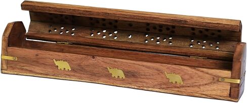 eco Craft Wood Ash Catcher & Incense Burner Holder Box Aromatherapy Ash Box Natural Acacia Wood Ceramic Coffin Compartment Cone Design Holder (Size-12"x2.25"x2.5") in Kuwait