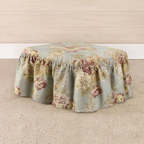 SURE FIT Waverly Ballad Bouquet 2 Piece Ottoman Slipcover in Robin's Egg in Saudi Arabia