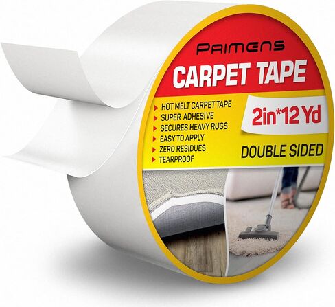 Double Sided Carpet Tape - Rug Grippers Tape for Area Rugs and Hardwood Floors Safe - Carpet Binding Tape Removable, Residue Free, Strong Adhesive and Heavy Duty Stickers Tape, 2 Inch / 12 Yards in Kuwait