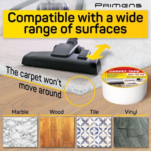 Double Sided Carpet Tape - Rug Grippers Tape for Area Rugs and Hardwood Floors Safe - Carpet Binding Tape Removable, Residue Free, Strong Adhesive and Heavy Duty Stickers Tape, 2 Inch / 12 Yards in Kuwait
