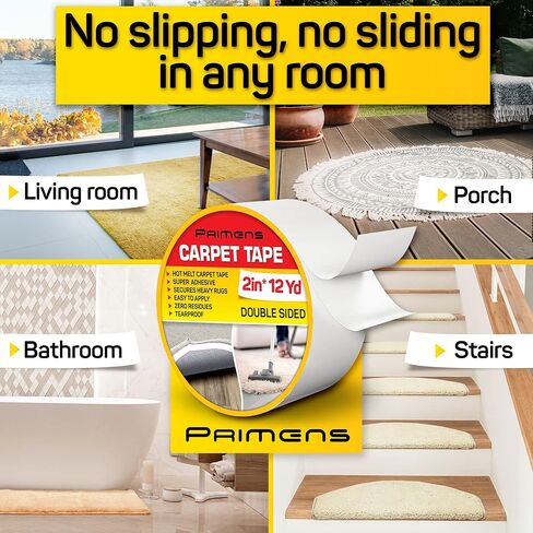 Double Sided Carpet Tape - Rug Grippers Tape for Area Rugs and Hardwood Floors Safe - Carpet Binding Tape Removable, Residue Free, Strong Adhesive and Heavy Duty Stickers Tape, 2 Inch / 12 Yards in Kuwait