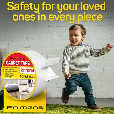 Double Sided Carpet Tape - Rug Grippers Tape for Area Rugs and Hardwood Floors Safe - Carpet Binding Tape Removable, Residue Free, Strong Adhesive and Heavy Duty Stickers Tape, 2 Inch / 12 Yards in Kuwait