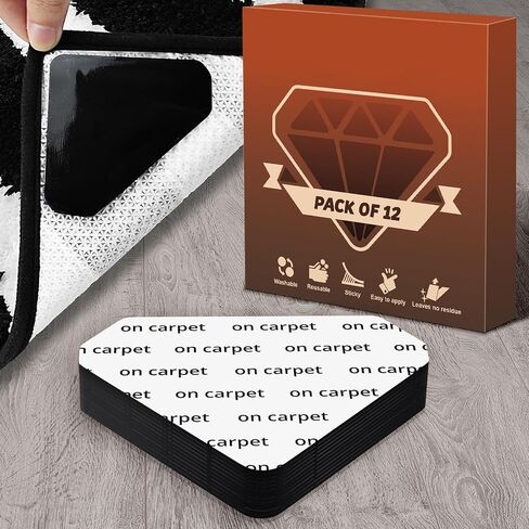 JEEREE Gripper for Rug 12 Pack - Dual Sided Anti Curling Rug Tape Rug Stickers Non Slip Washable Carpet Tapes Rug Corner Grippers for Area Rugs and Tile in Saudi Arabia