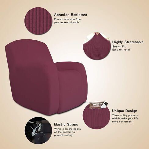 Easy-Going Oversized Recliner Stretch Sofa Slipcover Sofa Cover 1 Piece Furniture Protector Couch Soft with Elastic Bottom Kids,Polyester Spandex Jacquard Small Checks(Oversize Recliner,ASH Rose) in Kuwait