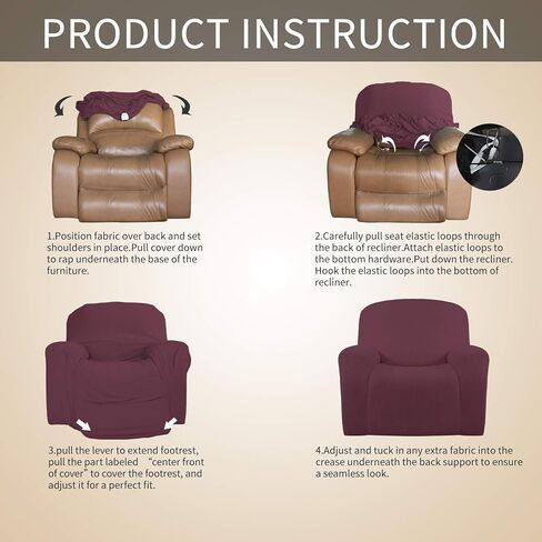 Easy-Going Oversized Recliner Stretch Sofa Slipcover Sofa Cover 1 Piece Furniture Protector Couch Soft with Elastic Bottom Kids,Polyester Spandex Jacquard Small Checks(Oversize Recliner,ASH Rose) in Kuwait