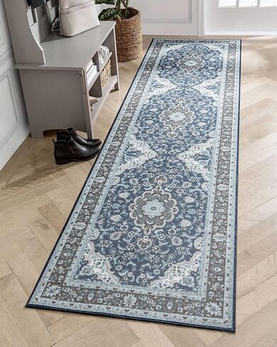 Well Woven Kings Court Gene Traditional Medallion Blue Machine Washable Indoor/Outdoor 2'7" x 9'10" Runner Rug in Saudi Arabia