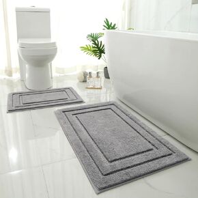 مجموعة سجاد الحمام من HOMEIDEAS مكونة من قطعتين، مصنوعة من ألياف دقيقة ماصة فائقة النعومة ومضادة للانزلاق وقابلة للغسل في الغسالة، سجادة حمام أشعث (20 بوصة × 32 بوصة و16 بوصة × 24 بوصة، رمادي) in Kuwait