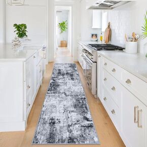 KOZYFLY Modern Abstract Kitchen Runner Rug, 2.6x10 Washable Rug Runner Non-Slip Soft Striped Hallway Runner Rugs, Beige Print Distressed Carpet Runner for Entryway Bathroom Laundry Room Foyer in Saudi Arabia
