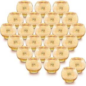 مجموعة حوامل شموع نذرية من Letine Gold مكونة من 36 قطعة - حامل شموع زجاجي ذهبي زئبقي مرقط دائري - مثالي لقطع الزفاف المركزية وديكور المنزل in Kuwait