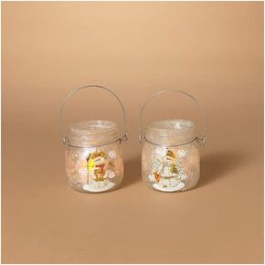 Gerson International Frosted Glass Holiday Snowman Design Luminaries, 3.5-inch Height, Set of 2 in Kuwait