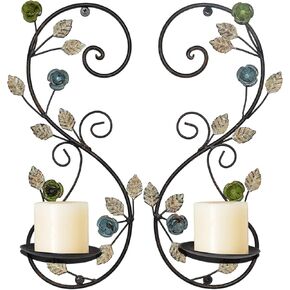 JUCONSIN Wall Sconces Candle Holder Set of 2, Antique Leaf Branch Wall Mount Hanging Metal Candle Holder Candle Sconce for Living Room Dining Room