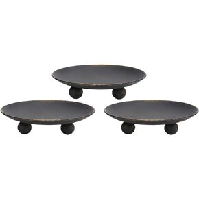 Rustic Black Iron Plate Candle Holder,Decorative Iron Pillar Candle Holder, Set of 3,Pedestal Candle Stand for LED & Wax Candles,Spa, Weddings