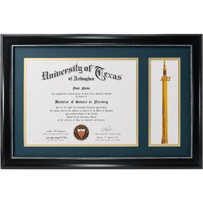 GraduationMall 11x17 Mahogany Diploma Frame with Tassel Holder for 8.5x11 Certificate Document,Real Glass, Black over Gold Mat