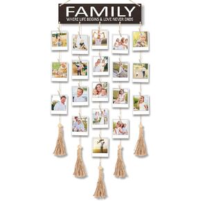 BIZYAC Hanging Photo Display Room Wall Decor - Sculptural Picture Frames Collage - 5 Strings with Tassels - 25 Clips - Friends