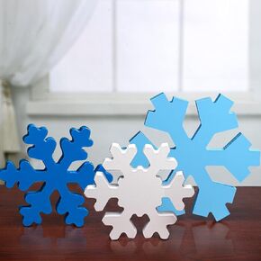 Bucherry 3 Pcs Winter Wooden Snowflake Decor Winter Snowflake Table Signs Wonderland Snowflake Wood Blocks Farmhouse Christmas Tiered Tray Decorations for Xmas Country Table Shelf(Retro White)