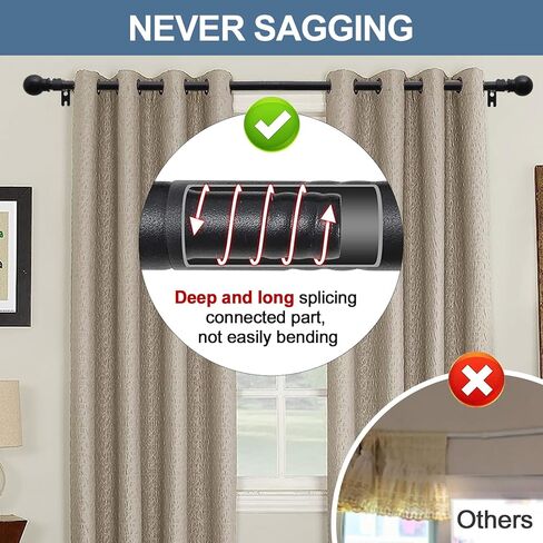 قضيب ستارة للنوافذ مقاس 28-48 بوصة قابل للتعديل، مجموعة قضبان ستائر سوداء مقاس 5/8 بوصة مع دعامات دائرية نهائية لغرفة النوم وغرفة المعيشة والمطبخ والحمام in Kuwait