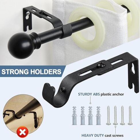 قضيب ستارة للنوافذ مقاس 28-48 بوصة قابل للتعديل، مجموعة قضبان ستائر سوداء مقاس 5/8 بوصة مع دعامات دائرية نهائية لغرفة النوم وغرفة المعيشة والمطبخ والحمام in Kuwait