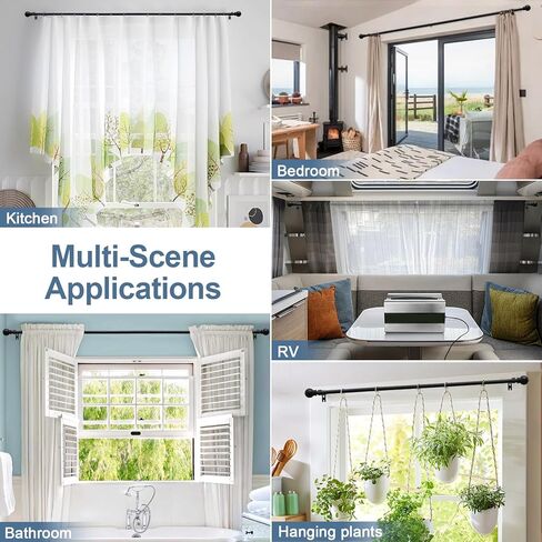 قضيب ستارة للنوافذ مقاس 28-48 بوصة قابل للتعديل، مجموعة قضبان ستائر سوداء مقاس 5/8 بوصة مع دعامات دائرية نهائية لغرفة النوم وغرفة المعيشة والمطبخ والحمام in Kuwait