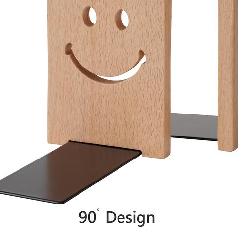 Sunolga 2 Pairs Black Walnut Wood Book Ends with Non-Skid Pad and Detachable Design 5.1 Inches Heavy Duty Book Ends for Functional Organization and Decor, Desk Organizers and Accessories, Smiley Face in Kuwait
