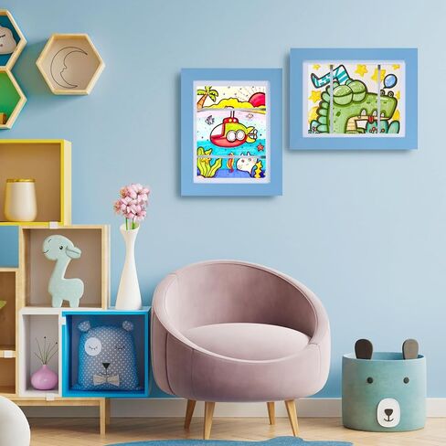 إطار فني للأطفال مقاس 9 × 12 من Muzilife، حزمة مكونة من 2 إطارات تخزين لعرض الأعمال الفنية للأطفال مع زجاج مقسى للتثبيت على الحائط، يحمل 50-100 قطعة لرسم الأطفال والحرف اليدوية والصور باللون الأزرق in Kuwait