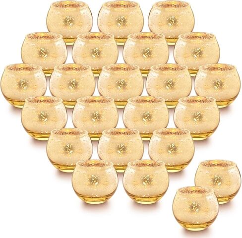 مجموعة حوامل شموع نذرية من Letine Gold مكونة من 36 قطعة - حامل شموع زجاجي ذهبي زئبقي مرقط دائري - مثالي لقطع الزفاف المركزية وديكور المنزل in Kuwait