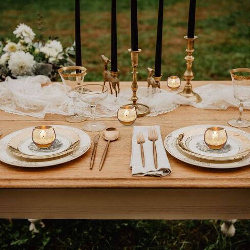 مجموعة حوامل شموع نذرية من Letine Gold مكونة من 36 قطعة - حامل شموع زجاجي ذهبي زئبقي مرقط دائري - مثالي لقطع الزفاف المركزية وديكور المنزل in Kuwait