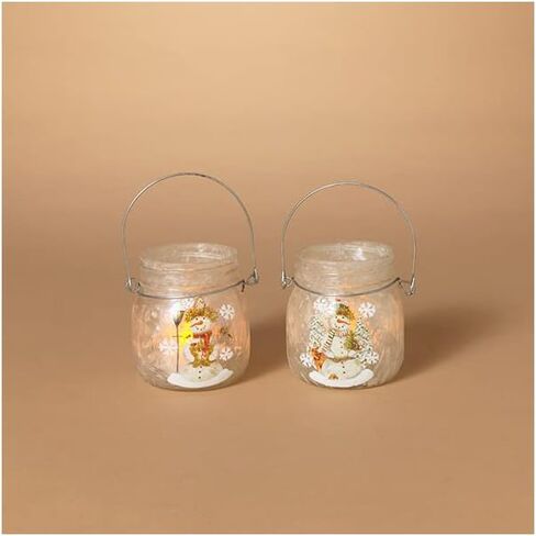 Gerson International Frosted Glass Holiday Snowman Design Luminaries, 3.5-inch Height, Set of 2 in Kuwait