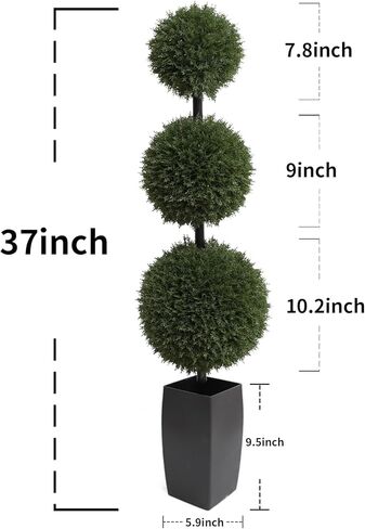 momoplant Artificial Topiaries Ball Tree Outdoor, 3.3ft Fake Topiary Triple Ball Boxwood Trees(2 Pieces), Faux Shrubs Plants Potted Green Decorative Indoor Porch or Garden（40inch） in Saudi Arabia