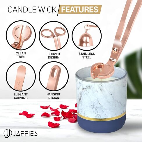 JAFFIES Candle Wick Trimmer, 3 in 1 Candle Accessory Set Used As Candle Care Kit Includes Candle Wick Dipper, Candle Snuffer & Candle Wick Cutter for Smoke-Free Flame to Gift a Candle Lover(Rose Gold) in Saudi Arabia