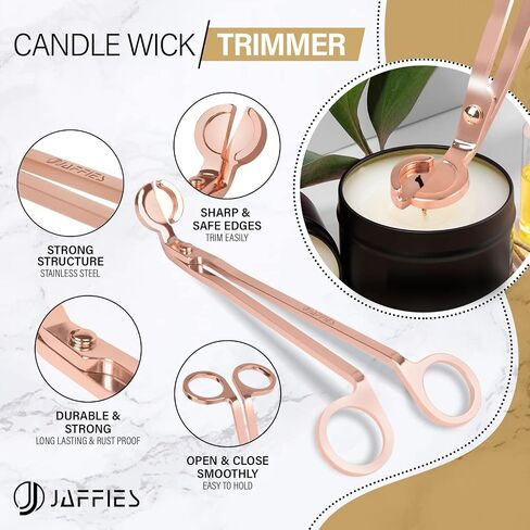 JAFFIES Candle Wick Trimmer, 3 in 1 Candle Accessory Set Used As Candle Care Kit Includes Candle Wick Dipper, Candle Snuffer & Candle Wick Cutter for Smoke-Free Flame to Gift a Candle Lover(Rose Gold) in Saudi Arabia