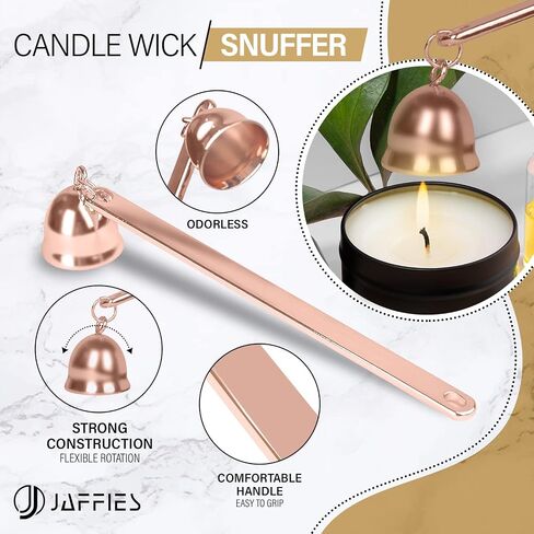 JAFFIES Candle Wick Trimmer, 3 in 1 Candle Accessory Set Used As Candle Care Kit Includes Candle Wick Dipper, Candle Snuffer & Candle Wick Cutter for Smoke-Free Flame to Gift a Candle Lover(Rose Gold) in Saudi Arabia