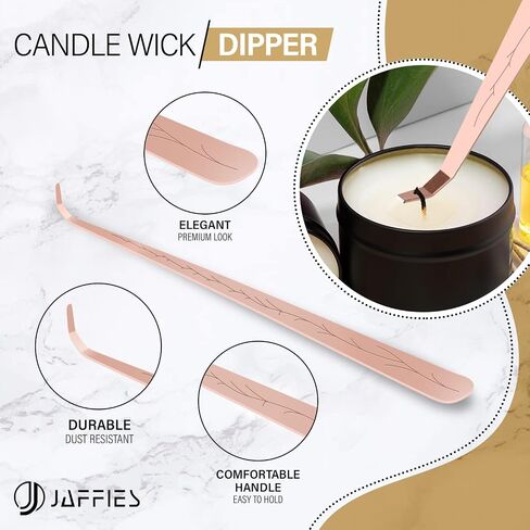 JAFFIES Candle Wick Trimmer, 3 in 1 Candle Accessory Set Used As Candle Care Kit Includes Candle Wick Dipper, Candle Snuffer & Candle Wick Cutter for Smoke-Free Flame to Gift a Candle Lover(Rose Gold) in Saudi Arabia