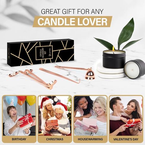 JAFFIES Candle Wick Trimmer, 3 in 1 Candle Accessory Set Used As Candle Care Kit Includes Candle Wick Dipper, Candle Snuffer & Candle Wick Cutter for Smoke-Free Flame to Gift a Candle Lover(Rose Gold) in Saudi Arabia