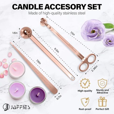 JAFFIES Candle Wick Trimmer, 3 in 1 Candle Accessory Set Used As Candle Care Kit Includes Candle Wick Dipper, Candle Snuffer & Candle Wick Cutter for Smoke-Free Flame to Gift a Candle Lover(Rose Gold) in Saudi Arabia