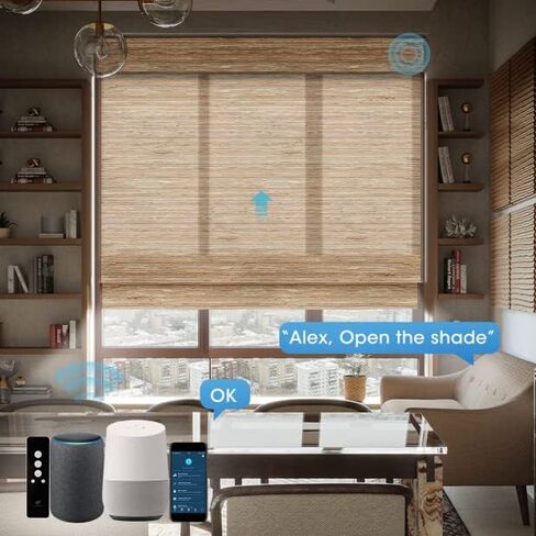 تعمل الستائر الرومانية المصنوعة من الخشب الطبيعي المنسوج من SmartWings مع Alexa SmartThings Google، ستائر النوافذ الذكية المزودة بمحركات، ظلال رومانية من الخيزران، جهاز تحكم عن بعد لاسلكي قابل لإعادة الشحن، مخصص، عينة من القماش in Kuwait