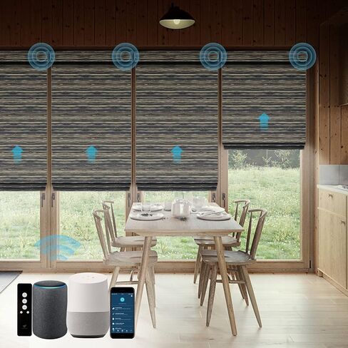 تعمل الستائر الرومانية المصنوعة من الخشب الطبيعي المنسوج من SmartWings مع Alexa SmartThings Google، ستائر النوافذ الذكية المزودة بمحركات، ظلال رومانية من الخيزران، جهاز تحكم عن بعد لاسلكي قابل لإعادة الشحن، مخصص، عينة من القماش in Kuwait