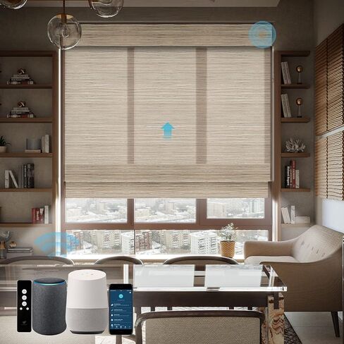 تعمل الستائر الرومانية المصنوعة من الخشب الطبيعي المنسوج من SmartWings مع Alexa SmartThings Google، ستائر النوافذ الذكية المزودة بمحركات، ظلال رومانية من الخيزران، جهاز تحكم عن بعد لاسلكي قابل لإعادة الشحن، مخصص، عينة من القماش in Kuwait