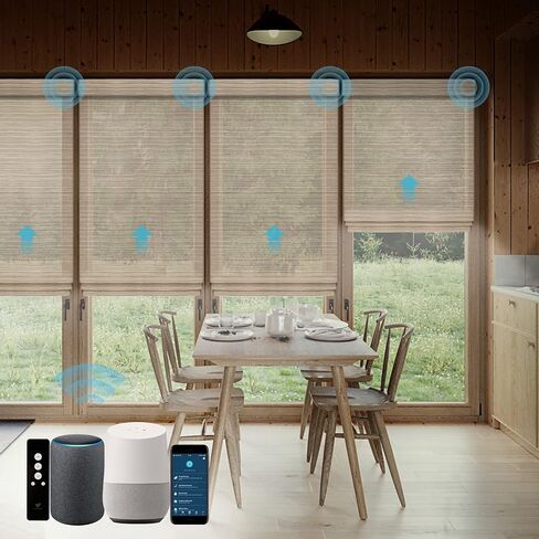 تعمل الستائر الرومانية المصنوعة من الخشب الطبيعي المنسوج من SmartWings مع Alexa SmartThings Google، ستائر النوافذ الذكية المزودة بمحركات، ظلال رومانية من الخيزران، جهاز تحكم عن بعد لاسلكي قابل لإعادة الشحن، مخصص، عينة من القماش in Kuwait